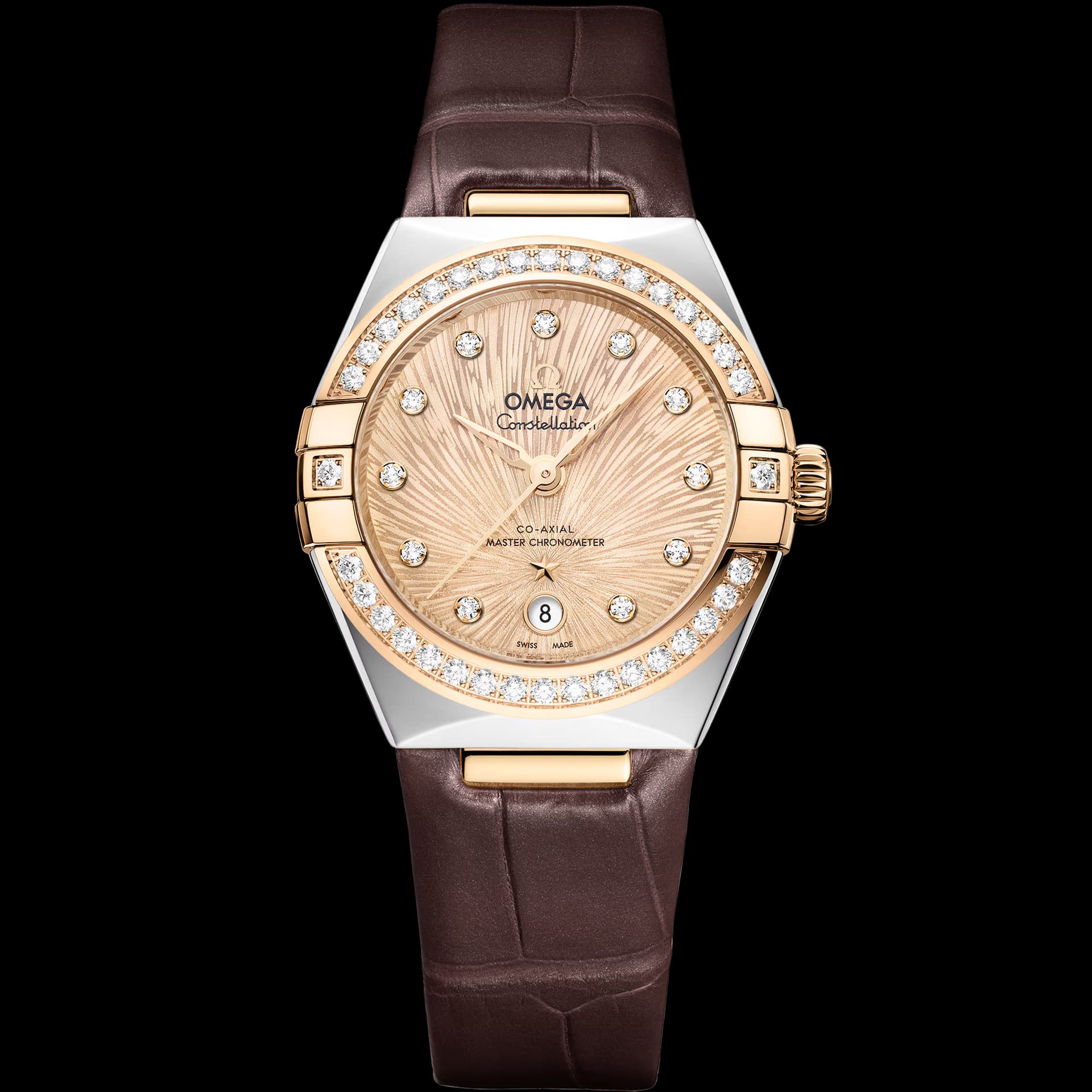 Omega Constellation 29 mm, acier - or Moonshine™ sur alligator