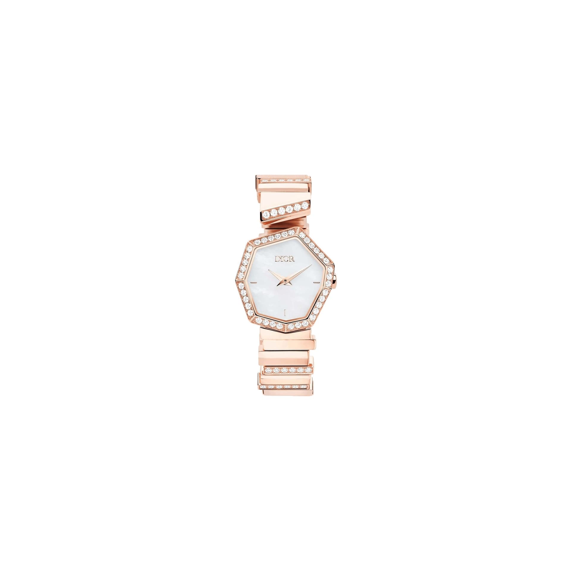 Dior Montre Dior GEM quartz cadran nacre blanche 27 mm bracelet or rose diamants 15,5 cm