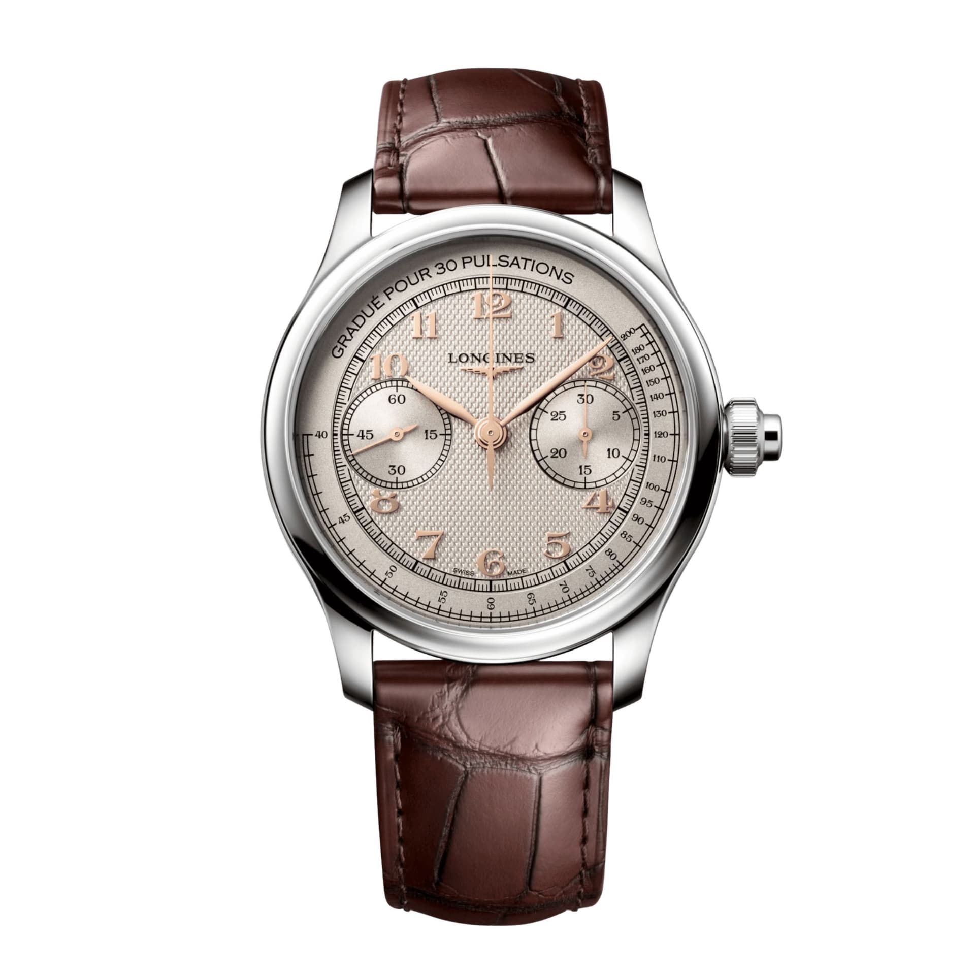 Longines Montre Longines Master Collection Chrono Monopusher remontage manuel cadran ivoire bracelet cuir 41 mm