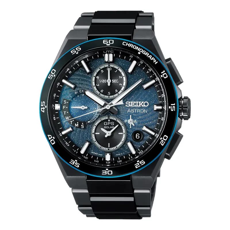 Seiko Astron Solar Chronographe — cadran bleu