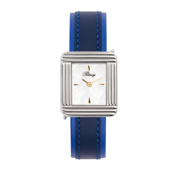 Poiray Montre Poiray Ma Première Cadran Blanc Texturé Bracelet Veau Sellier Bleu Nuit