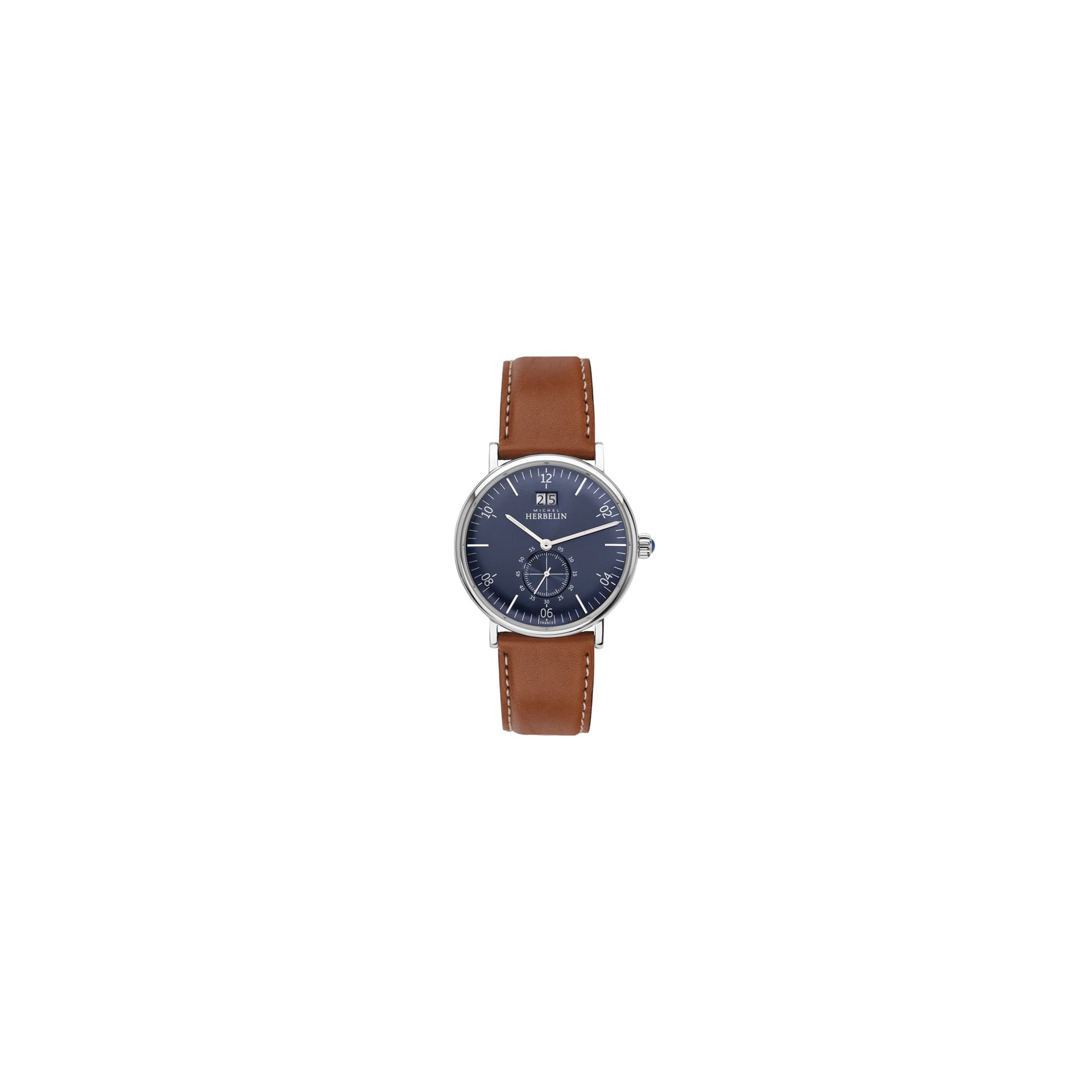 Michel Herbelin Montre Michel Herbelin Inspiration quartz cadran bleu bracelet cuir brun 40 mm
