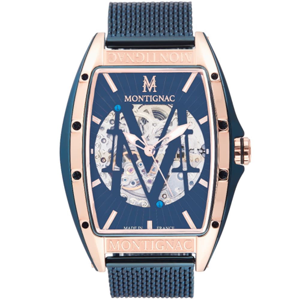 Montignac Montre Automatique Montignac Collection Tonneau en Acier et PVD Bleu