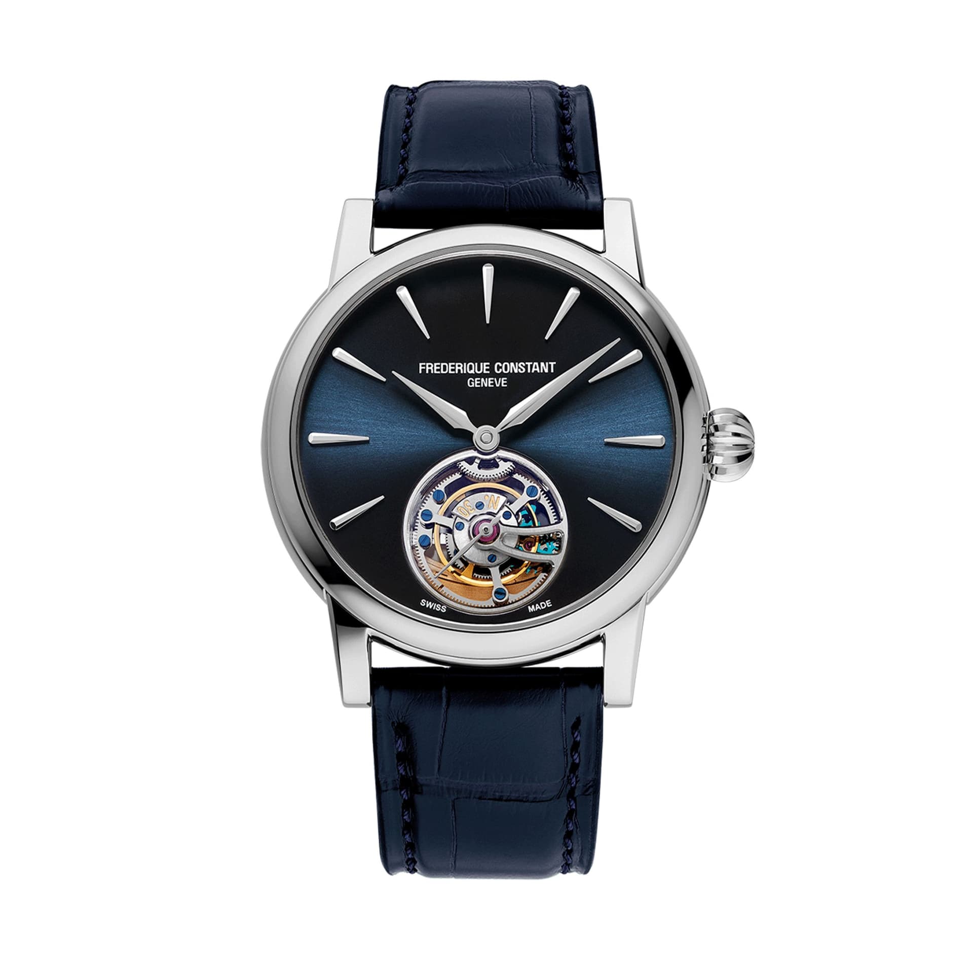 Frédérique Constant Montre Frédérique Constant Tourbillon Manufacture Automatique Cadran Bleu Bracelet Crocodile - FC-980N3H6