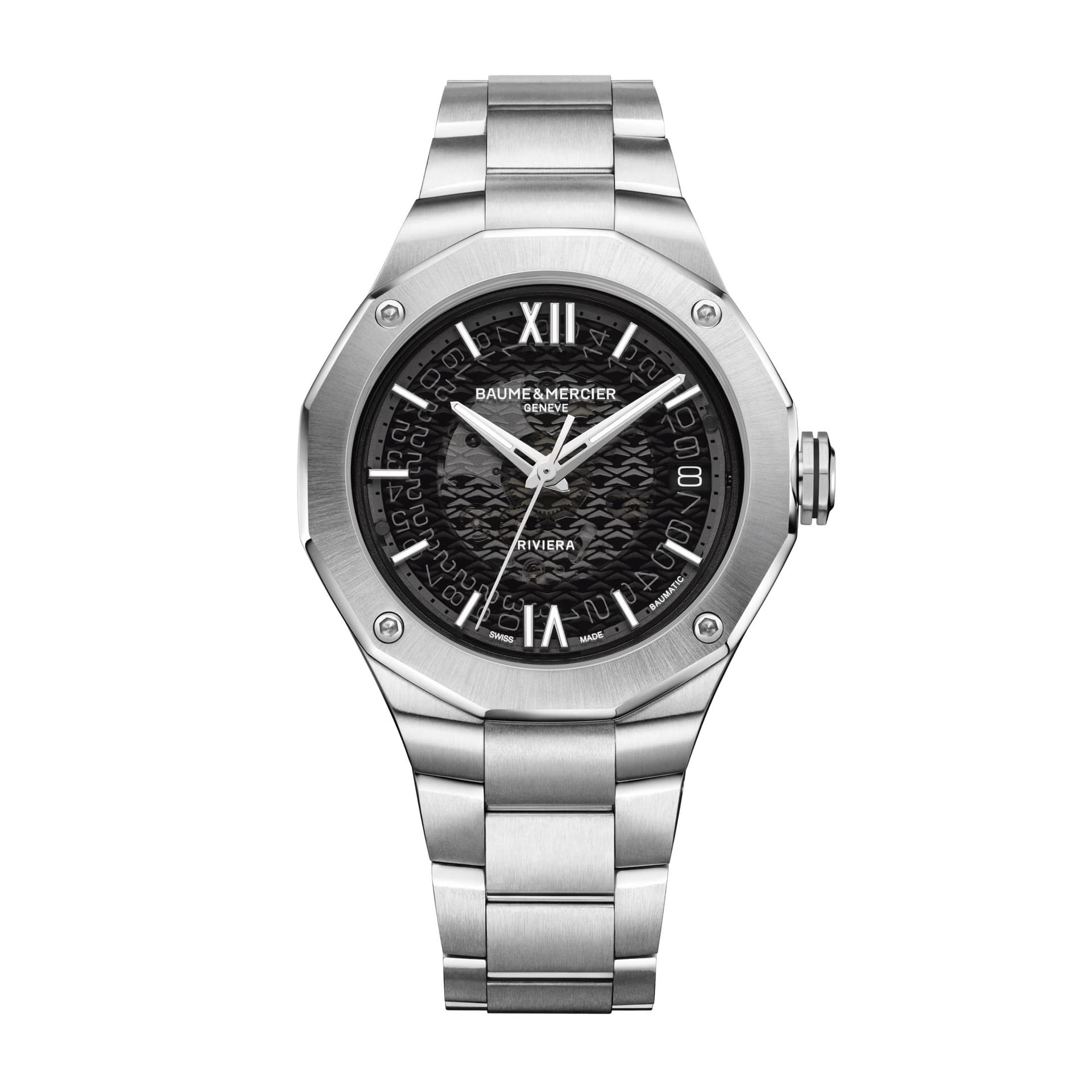 Baume & Mercier Montre Baume et Mercier Riviera automatique cadran noir bracelet acier 39 mm