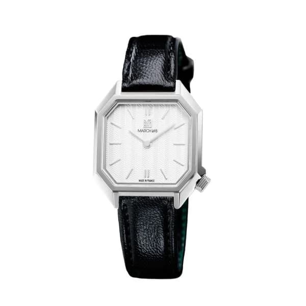 March LA.B Montre March LA.B Milady Mansart Electrique Chevrons Blancs Chevreau Noir