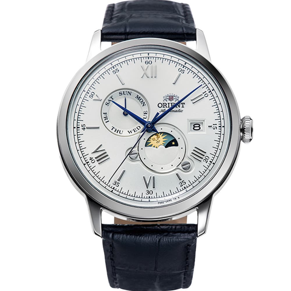 Orient Montre Automatique Orient Collection Classic Sun &amp; Moon en Cuir Bleu
