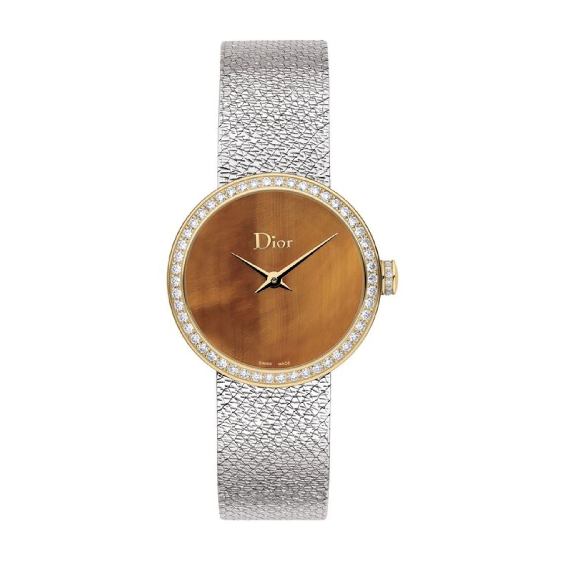 Dior Montre D de Dior cadran œil de tigre bracelet maille milanaise 25 mm