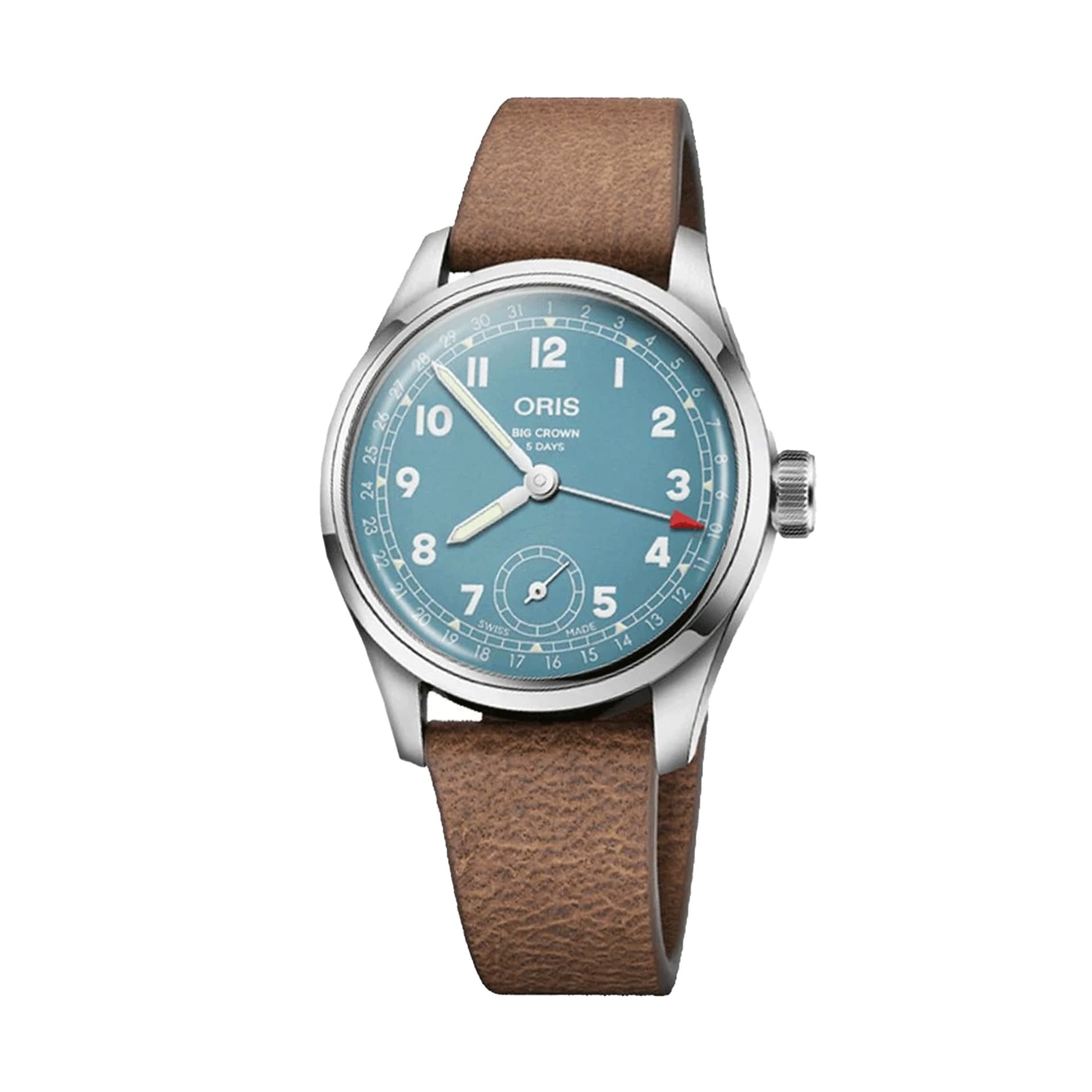 Oris Montre Oris Big Crown Calibre 473 mécanique cadran bleu bracelet cuir 38 mm