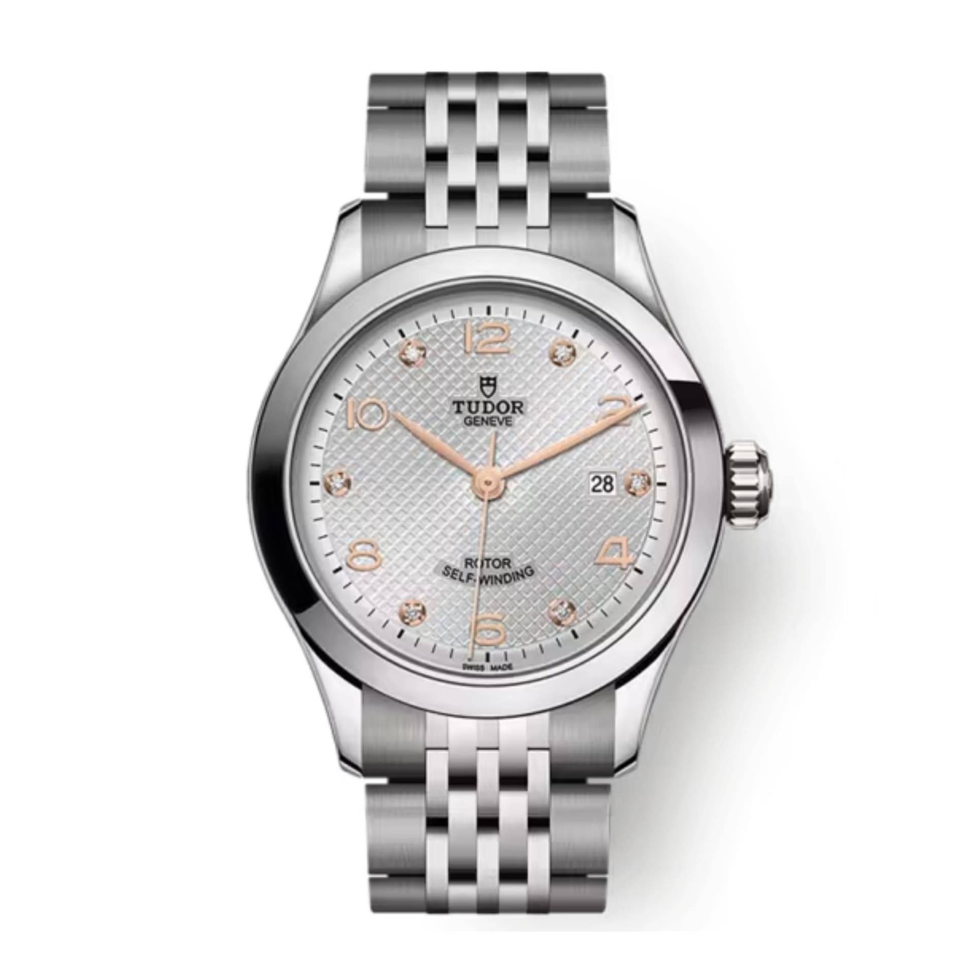Tudor Montre Tudor 1926 automatique index diamants cadran argent bracelet acier 28 mm