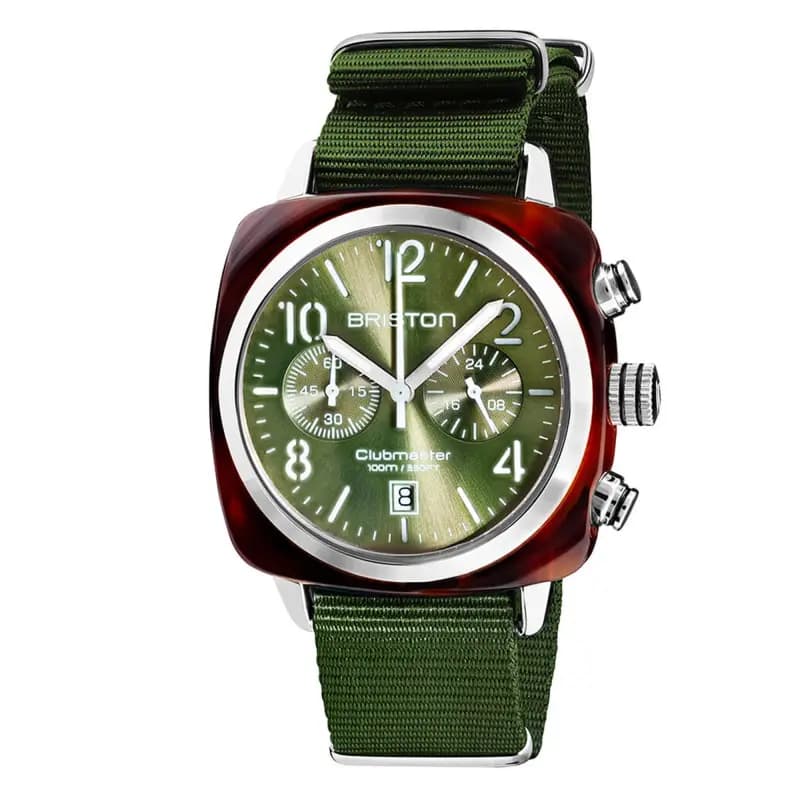 Briston Montre Clubmaster Classic Chrono Vert Olive 19140.SA.T.26.NOL