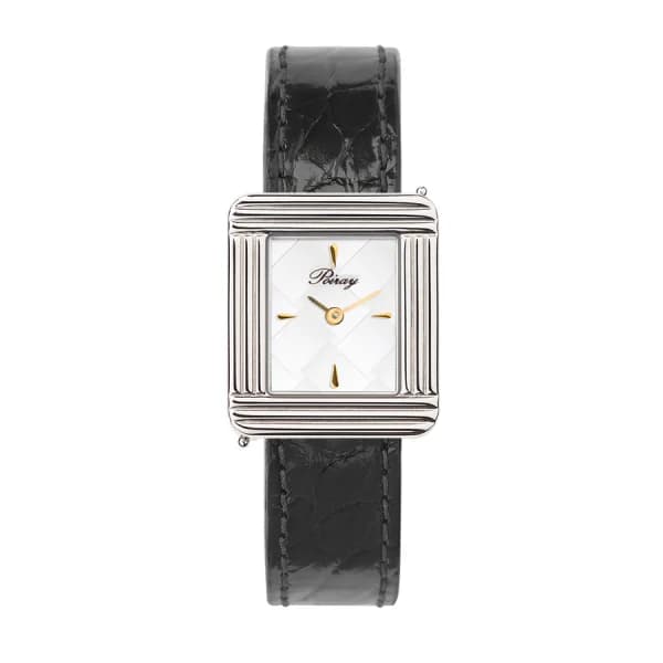 Poiray Montre Poiray Ma Première Cadran Blanc Texturé Bracelet Alligator Noir