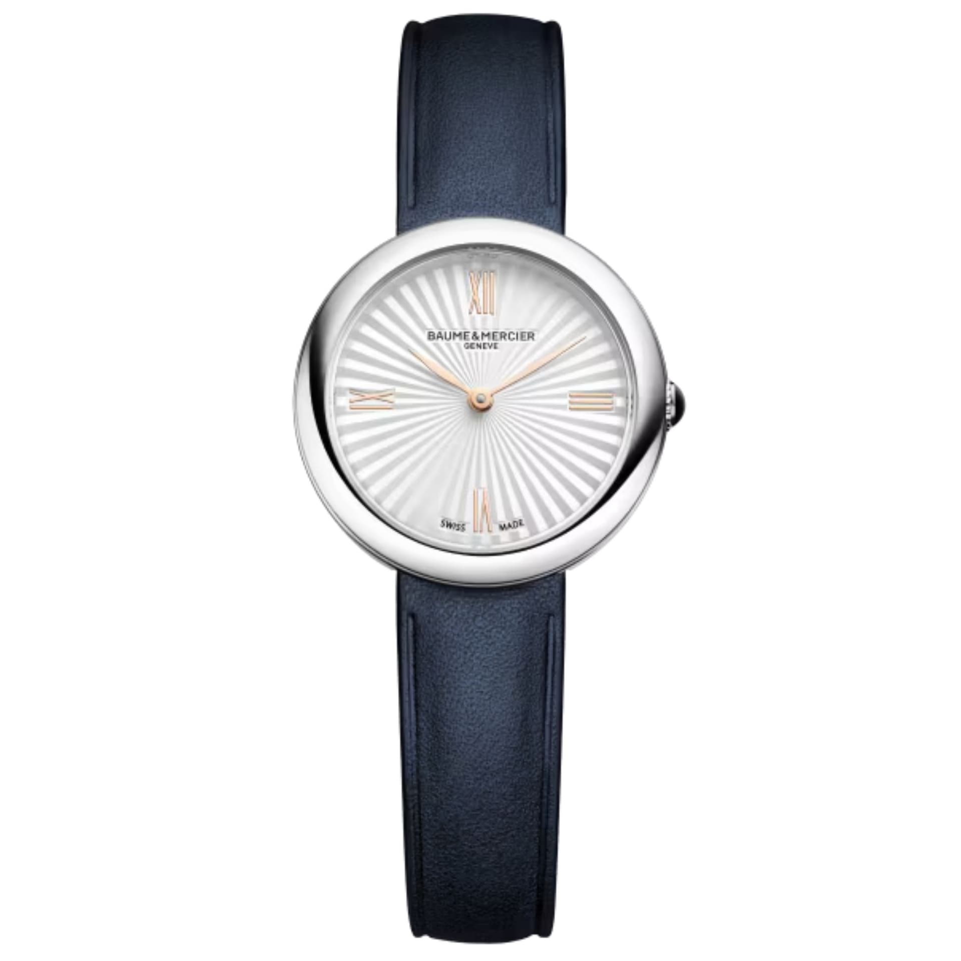 Baume & Mercier Montre Baume et Mercier Joia quartz cadran argenté bracelet cuir bleu 28 mm