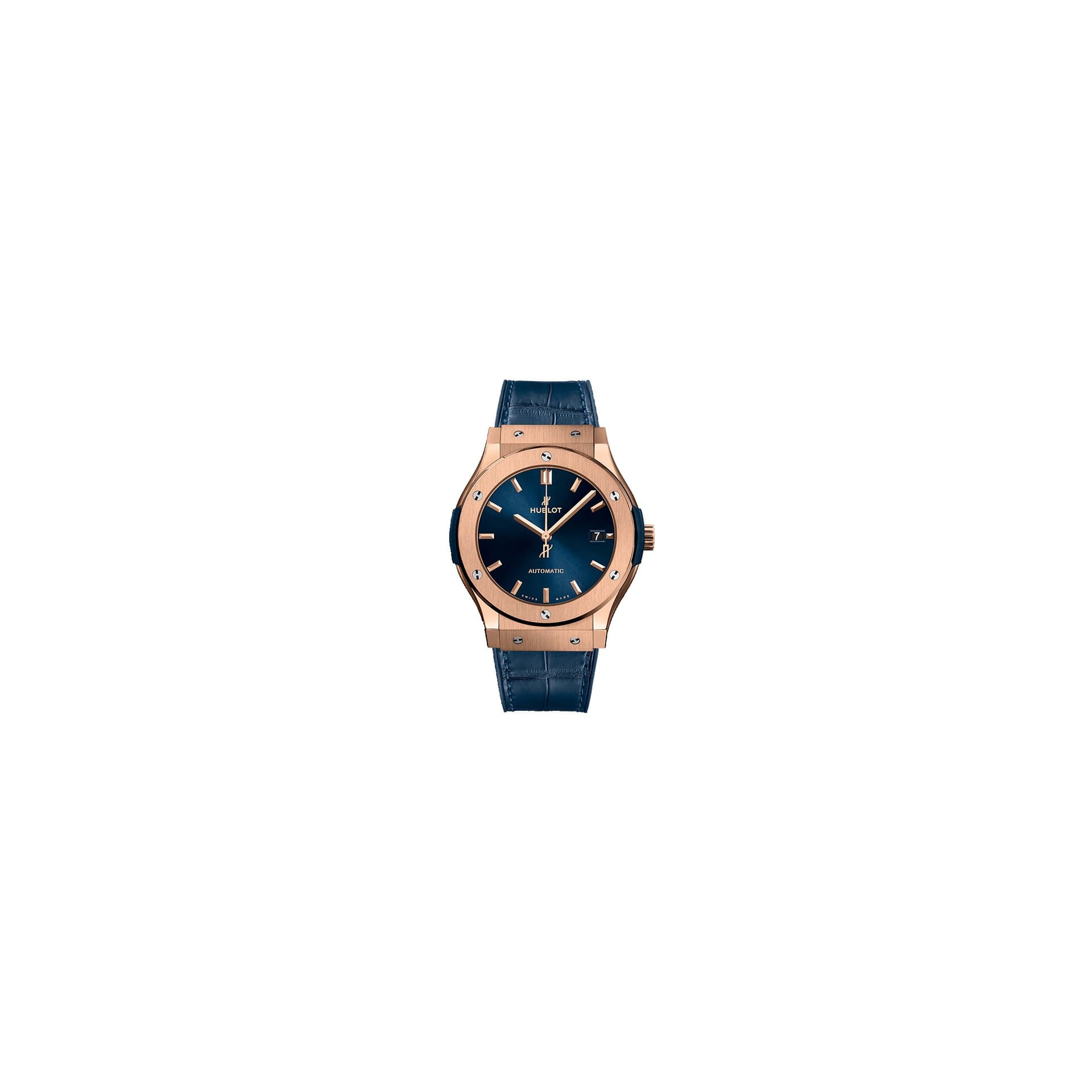 Hublot Montre Hublot Classic Fusion Blue King Gold cadran bleu bracelet cuir et caoutchouc 45 mm