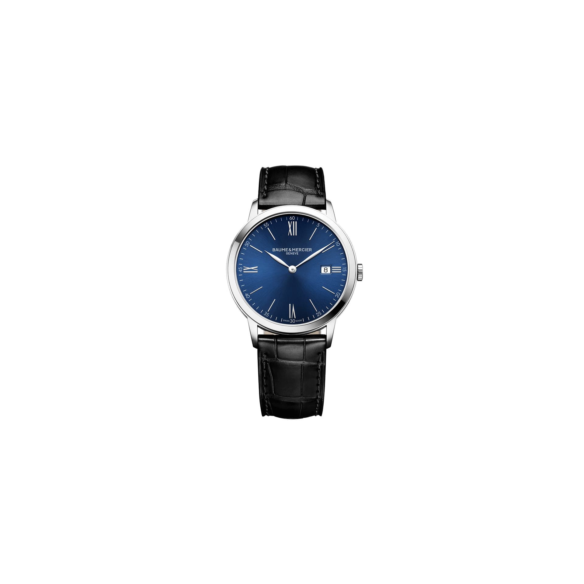 Baume & Mercier Montre Baume et Mercier Classima quartz cadran bleu bracelet cuir veau noir 40 mm