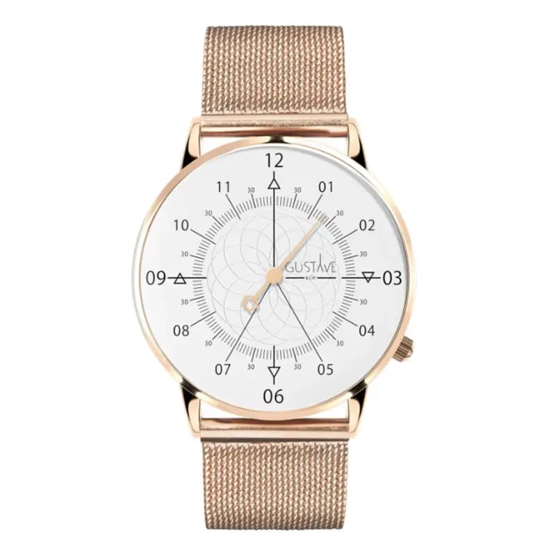 Gustave & Cie Montre 12H Louis Or Rose & Blanc Milanais Or Rose 36mm