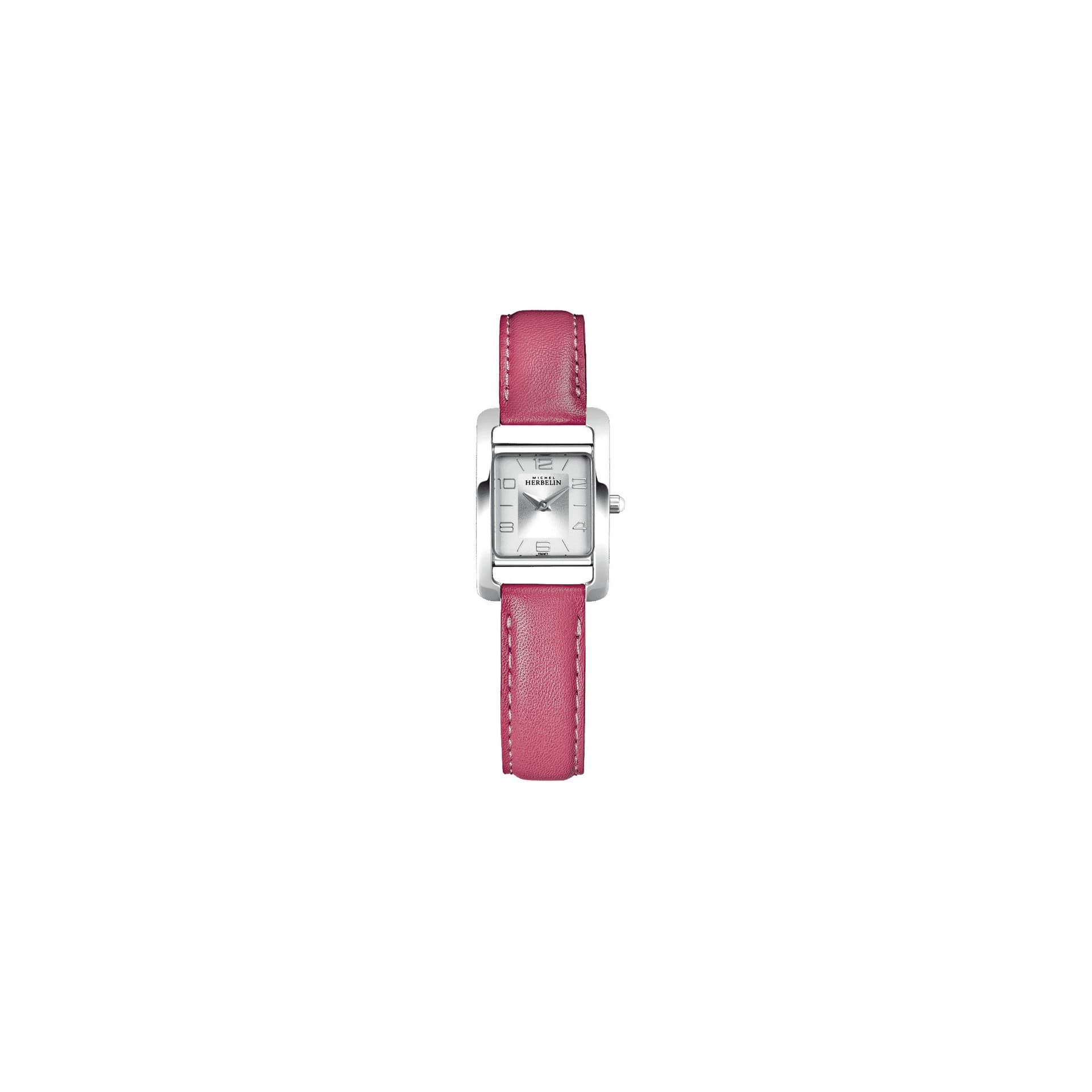 Michel Herbelin Montre Michel Herbelin V Avenue quartz cadran argent chiffres arabes bracelet cuir rose 20,5 x 19 mm