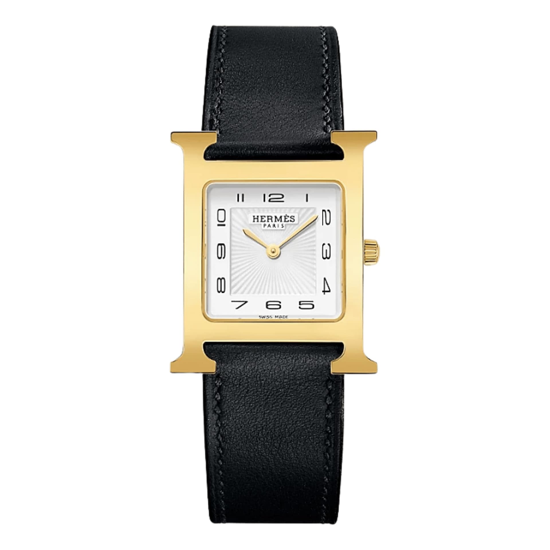 Hermès Montre HERMÈS Heure H Moyen Modèle PVD quartz cadran blanc bracelet cuir noir 30 mm