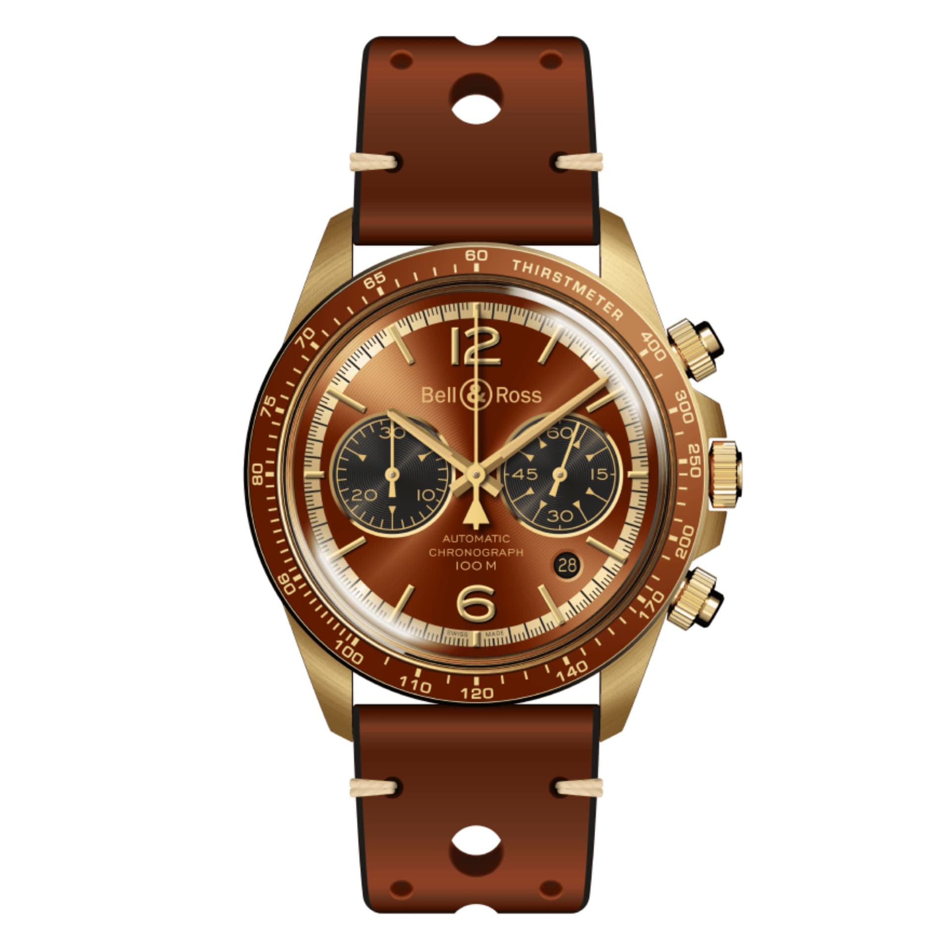 Bell & Ross Montre Bell & Ross BR V2-94 Bellytanker Bronze Espresso automatique cadran marron bracelet cuir 41 mm