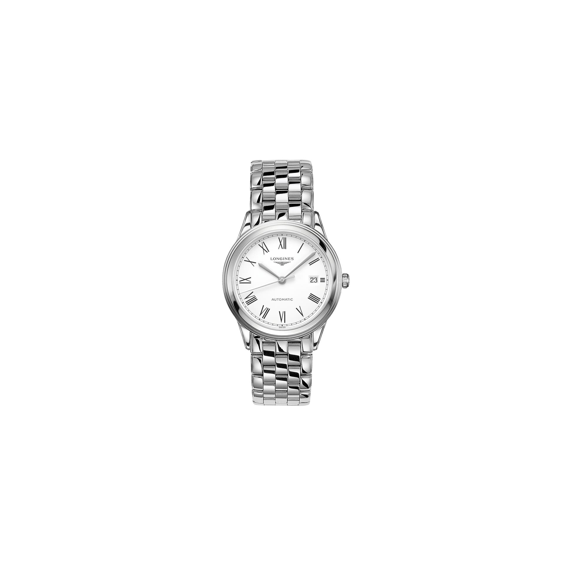 Longines Montre Longines Flagship automatique cadran blanc chiffres romains bracelet acier 38,5 mm