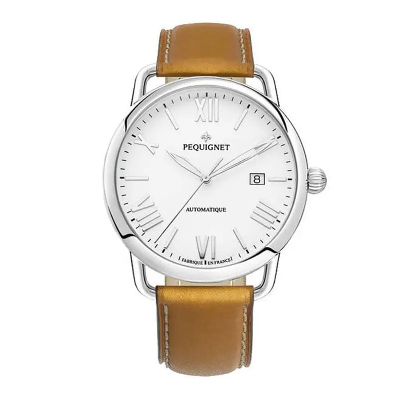 Pequignet Montre Equus Origine Cadran Blanc 4755413 cuir gold