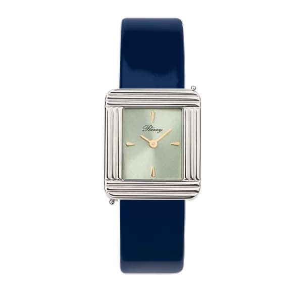 Poiray Montre Poiray Ma Première Acier Cadran Vert Bracelet Veau Vernis Marine