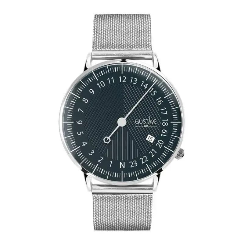 Gustave & Cie Montre 24H André Argent & Vert Milanais Argent 40mm