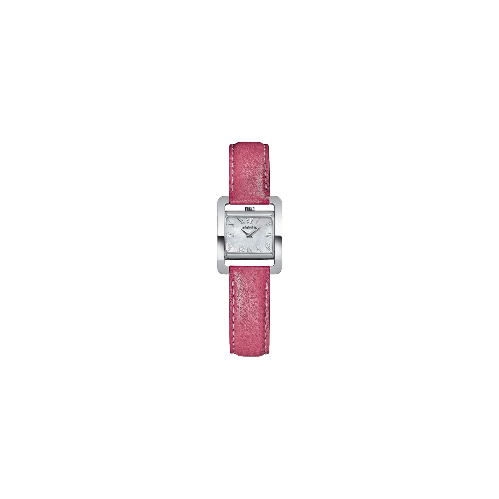 Michel Herbelin Montre Michel Herbelin V Avenue quartz cadran nacre chiffres romains bracelet cuir rose 22,5 x 17 mm