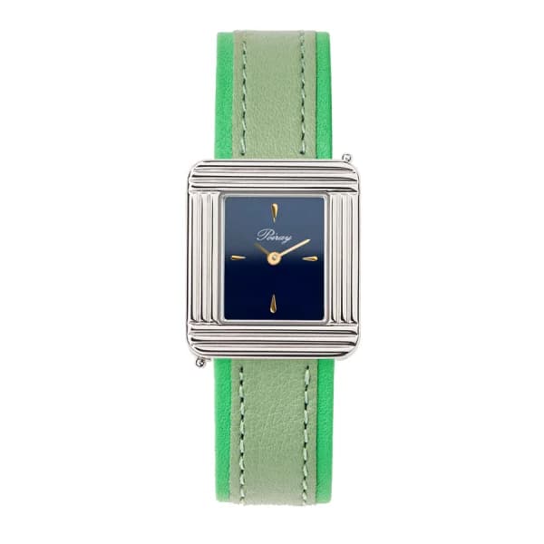 Poiray Montre Poiray Ma Première Acier Cadran Bleu Bracelet Veau Sellier Olive