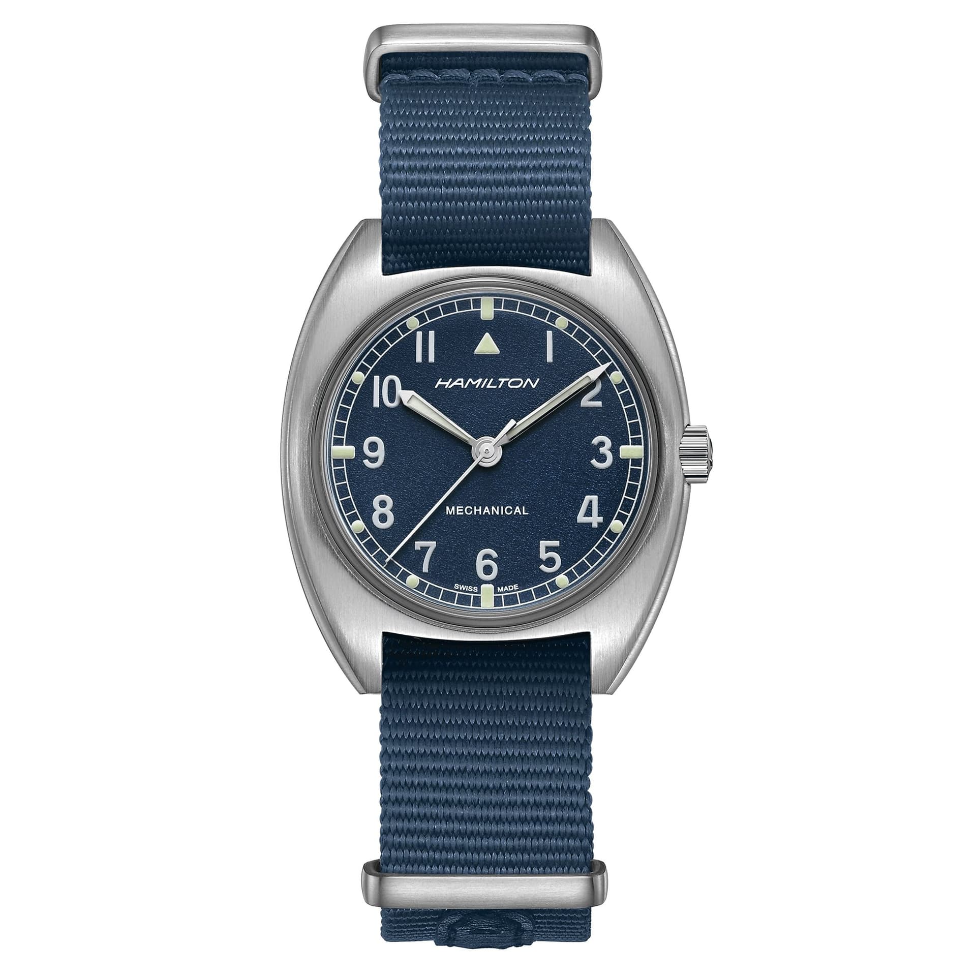 Hamilton Montre Hamilton Khaki Aviation Pilot Pioneer Mechanical Mechanical Cadran Bleu Bracelet Textile 36 mm x 33 mm