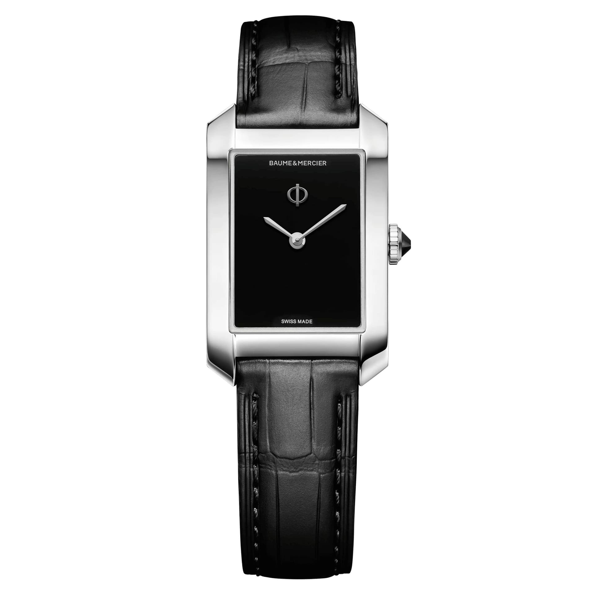 Baume & Mercier Montre Baume et Mercier Hampton quartz cadran noir bracelet cuir alligator noir 35 x 22 mm