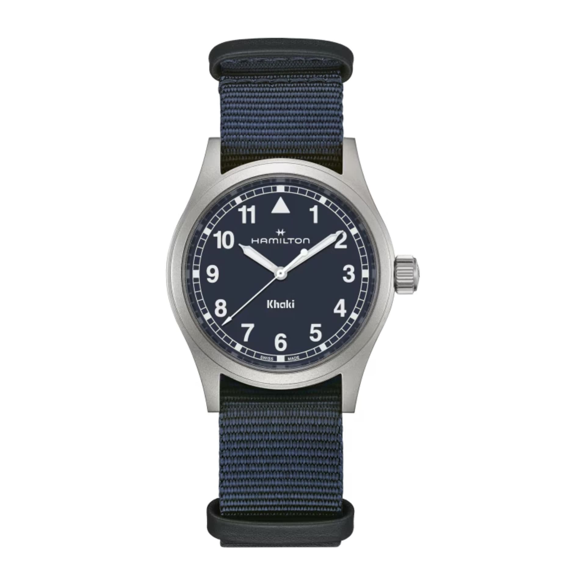 Hamilton Montre Hamilton Khaki Field quartz cadran bleu bracelet NATO bleu 38 mm