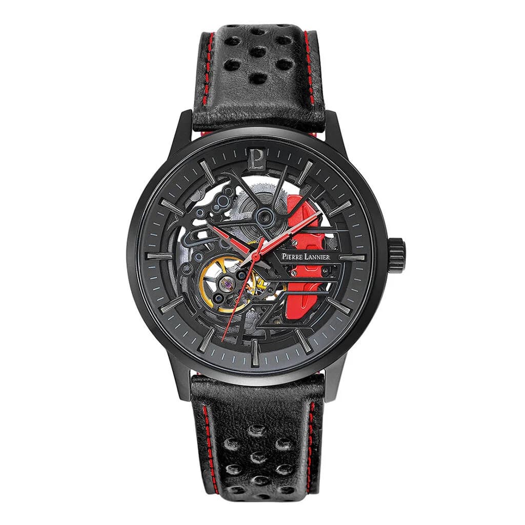 Pierre Lannier Montre Automatique Pierre Lannier Collection Paddock en Cuir Noir