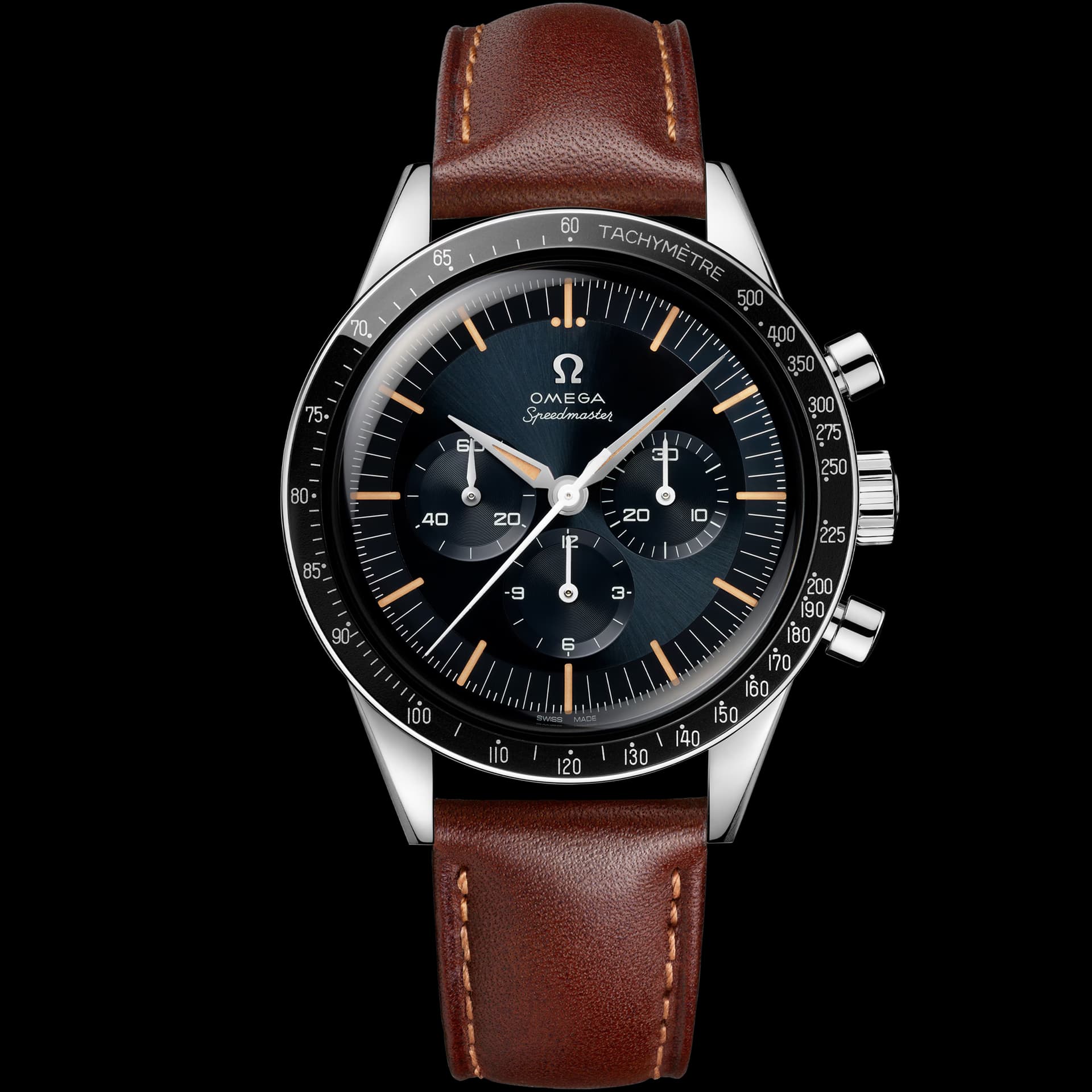 Omega Speedmaster 39,7 mm, acier sur bracelet en cuir