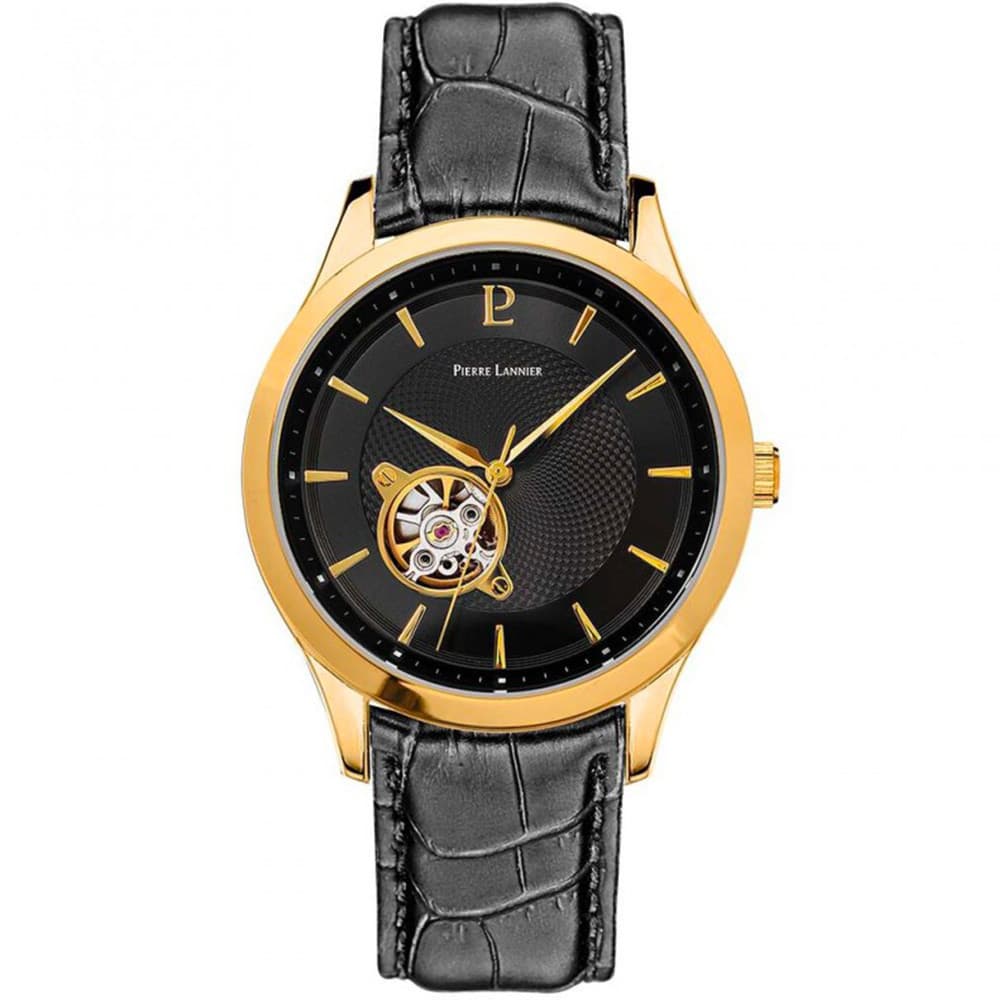 Pierre Lannier Montre Automatique Pierre Lannier Collection Fleuret en Cuir Noir