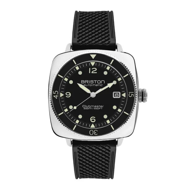 Briston Montre Briston Clubmaster Legend Diver 40 mm Acier Poli Caoutchouc Cadran Noir