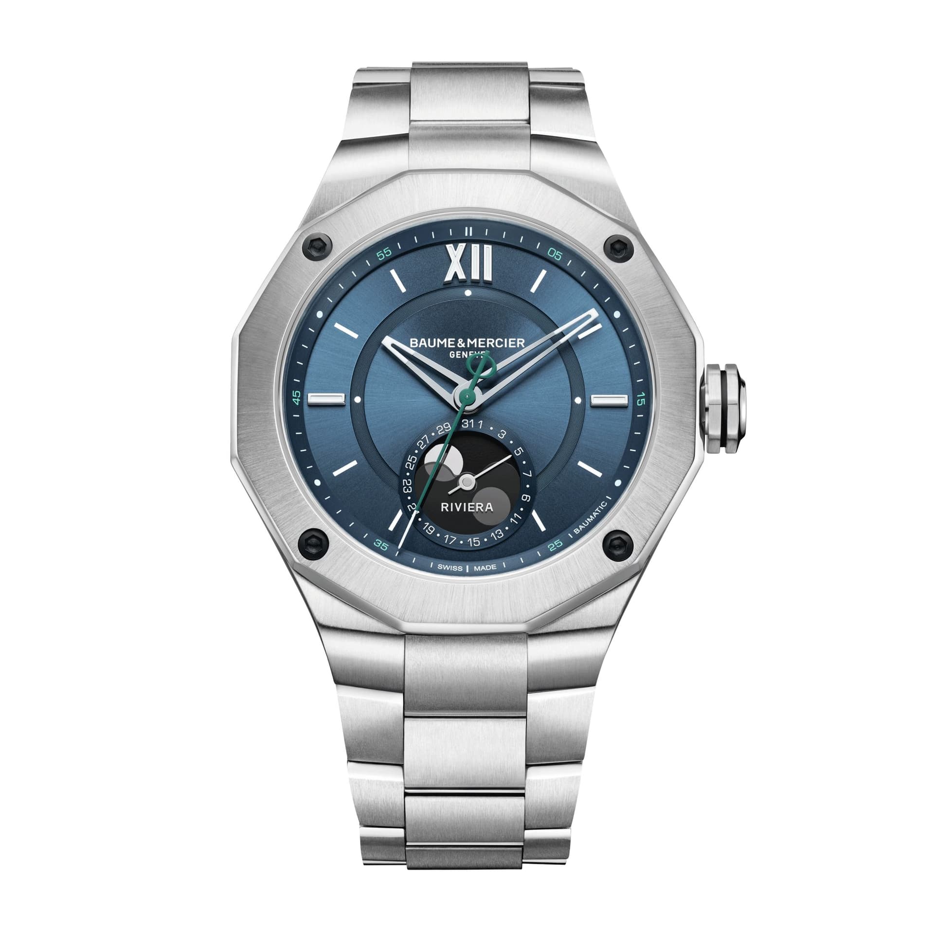 Baume & Mercier Montre Baume et Mercier Riviera Phase de Lune automatique cadran bleu bracelet acier 43 mm
