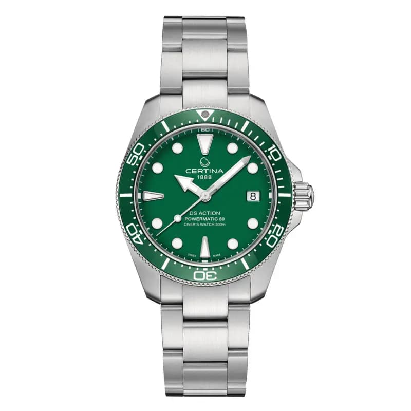 Certina Montre Certina DS Action Diver 38mm Powermatic 80 Cadran Vert Bracelet Acier inoxydable