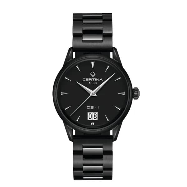 Certina Montre Certina DS-1 41mm Big Date Powermatic 80 Cadran Noir Bracelet Acier inoxydable PVD