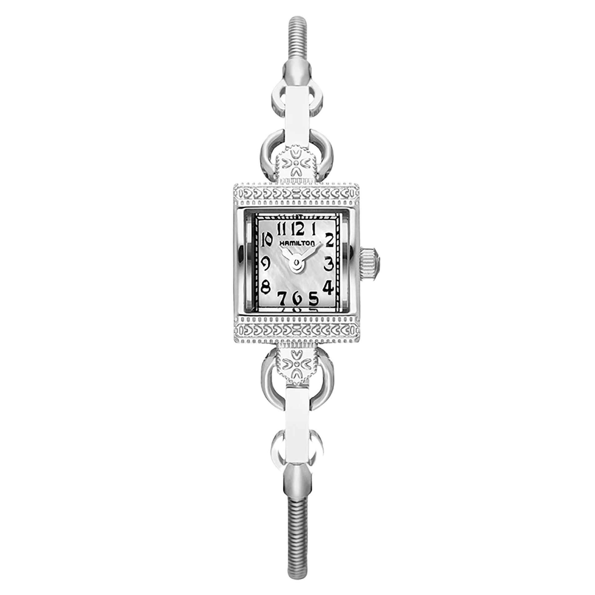 Hamilton Montre Hamilton American Classic Lady Vintage quartz cadran nacre blanche bracelet chaînette acier 15 mm