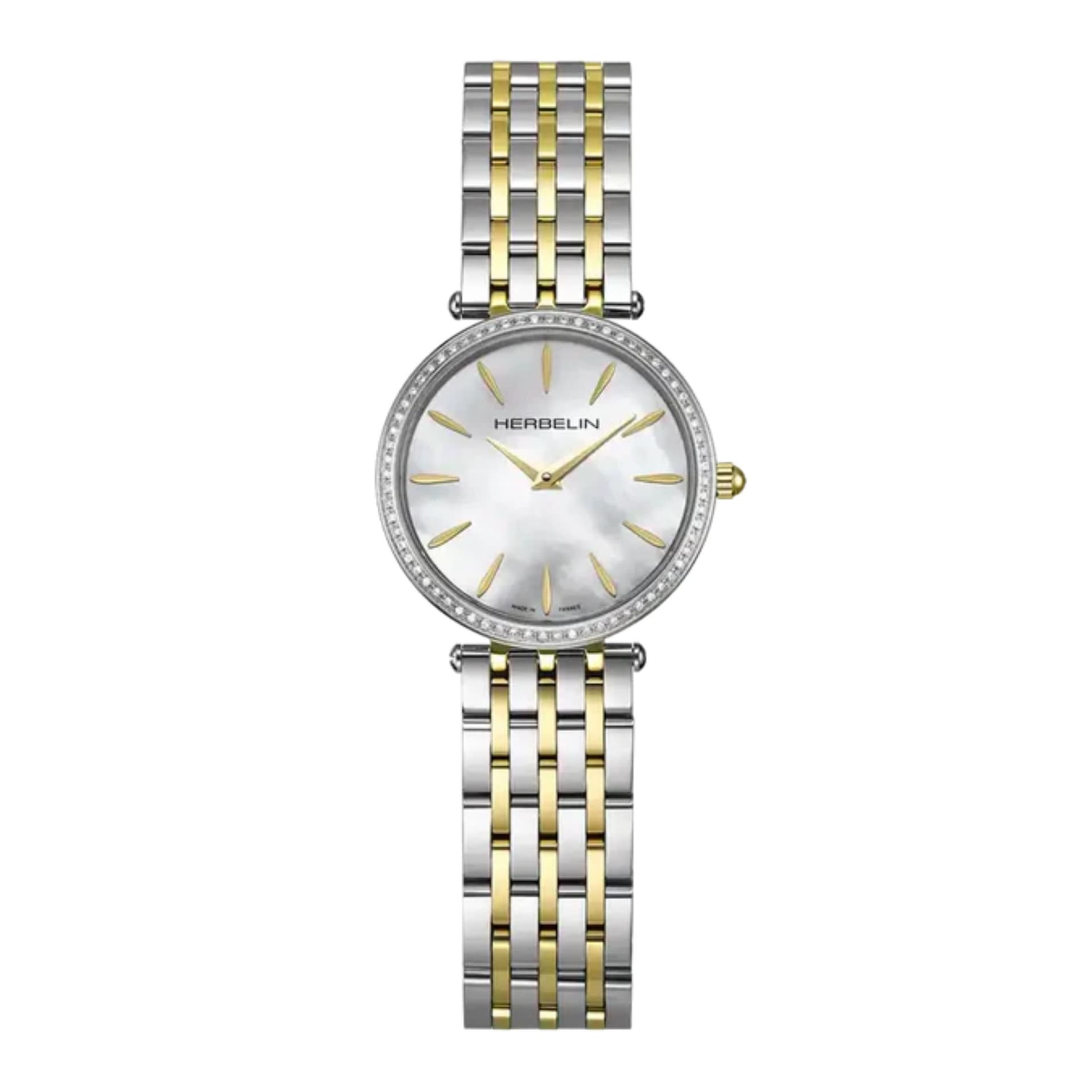Michel Herbelin Montre Herbelin Epsilon quartz cadran nacre blanche bracelet bicolore 28 mm