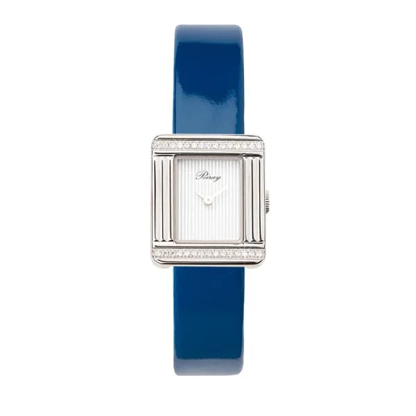 Poiray Montre Poiray Ma Première Mini Acier Serti Diamants Bracelet Veau Vernis Bleu