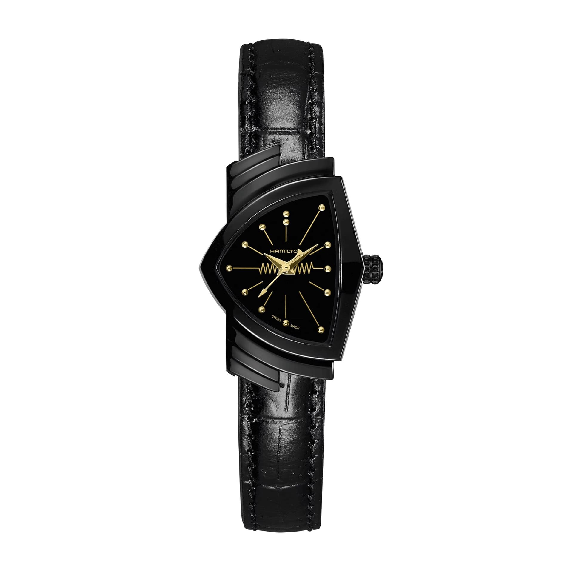 Hamilton Montre Hamilton Ventura S PVD noir quartz cadran noir bracelet cuir noir 24 x 37,4 mm