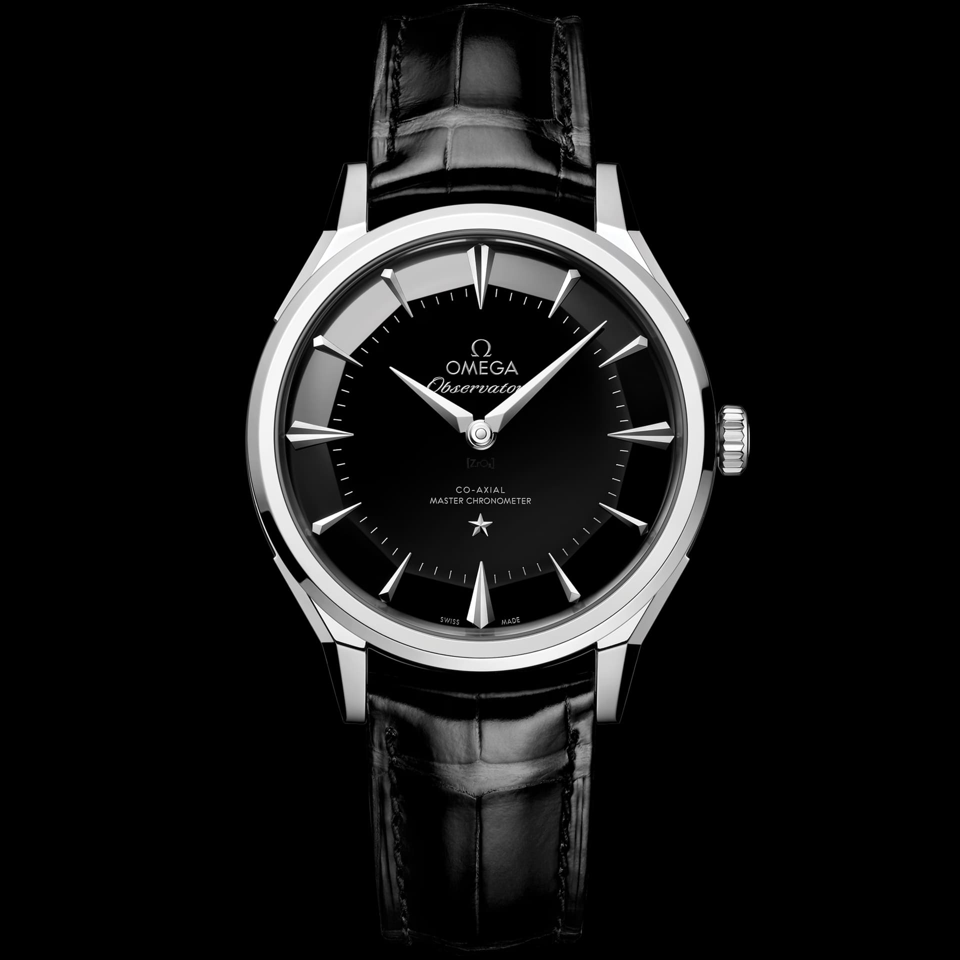 Omega Constellation 39,4 mm, O-MEGASTEEL sur alligator