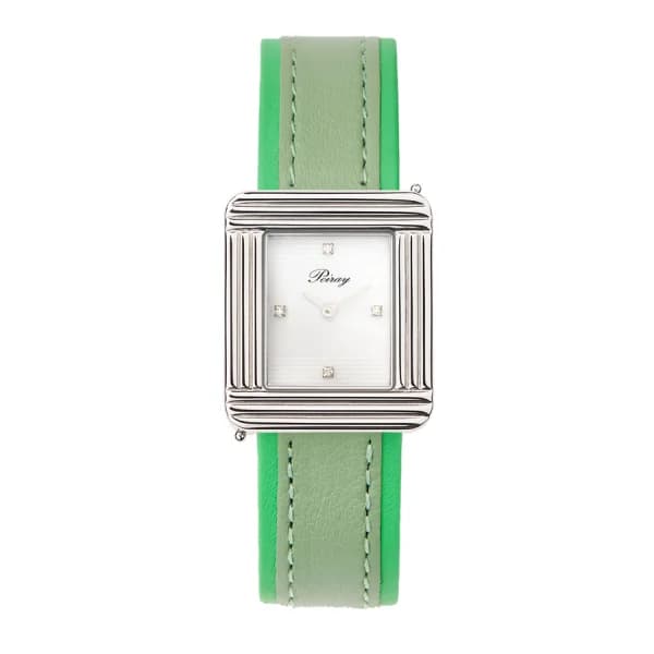 Poiray Montre Poiray Ma Première Cadran Blanc Serti Bracelet Veau Sellier Olive