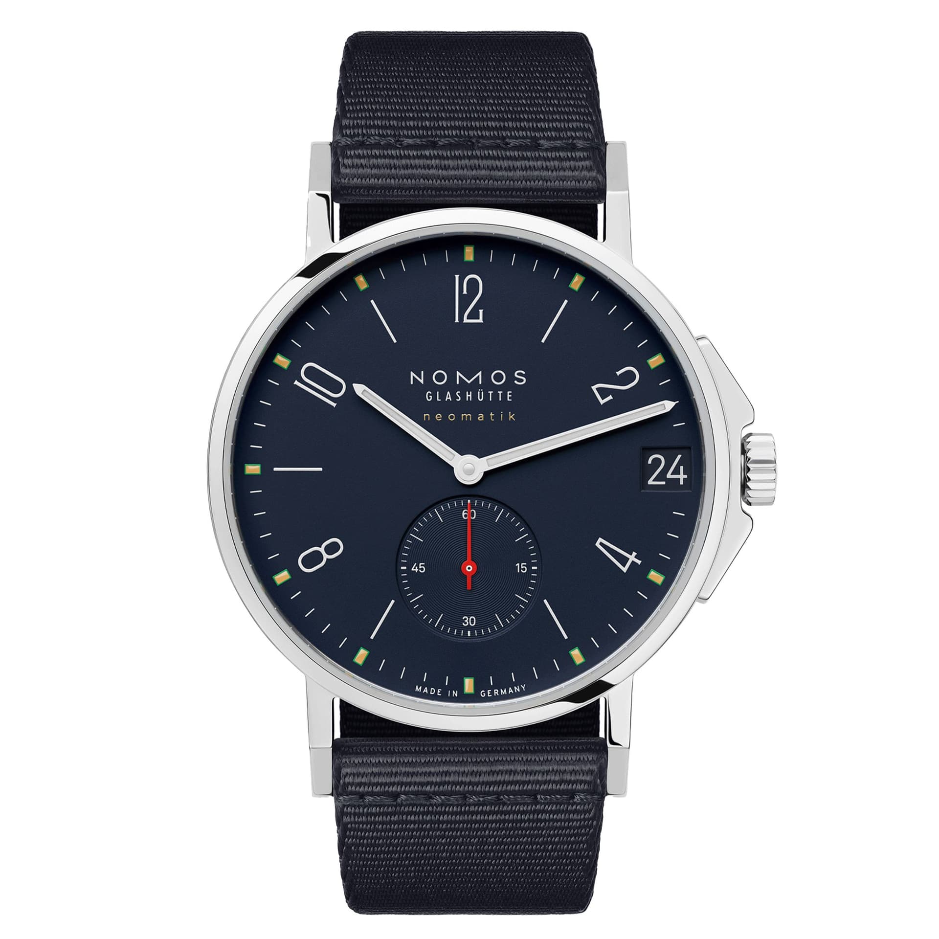 Nomos Montre Nomos Ahoi Neomatik Date Atlantique automatique fond saphir cadran bleu bracelet tissu bleu noir 38,5 mm