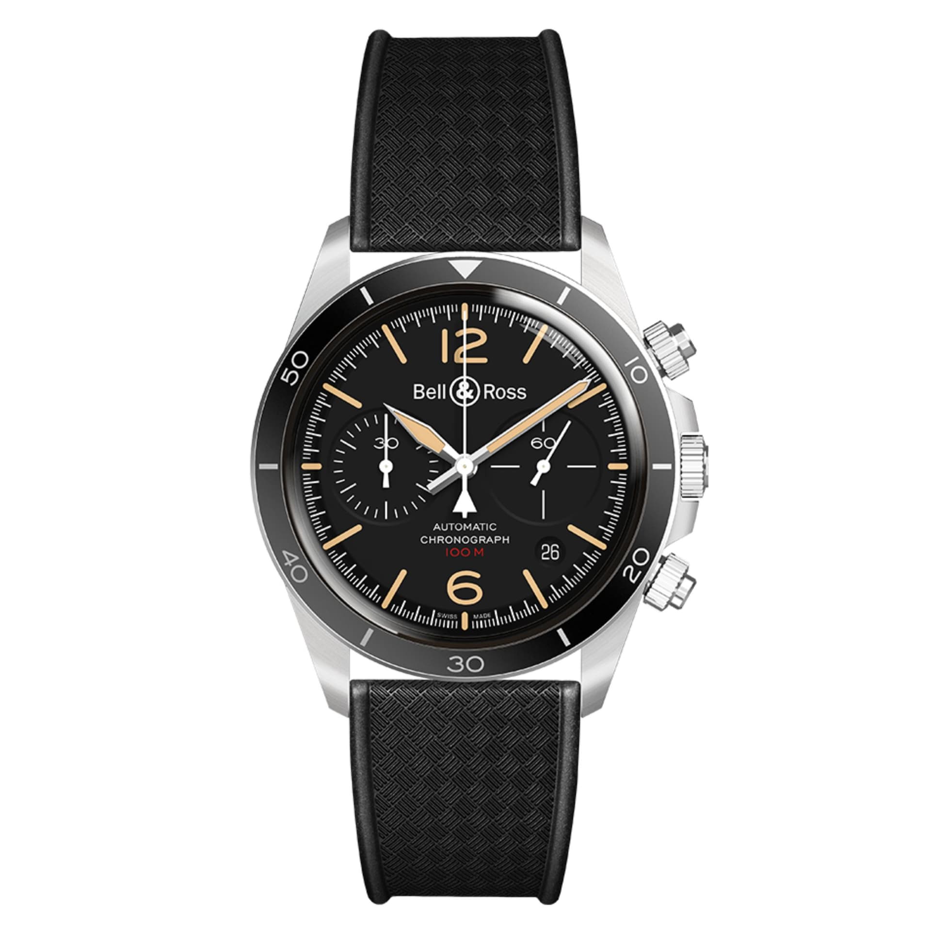 Bell & Ross Montre Bell & Ross BR V2-94 Steel Heritage automatique cadran noir bracelet caoutchouc 41 mm