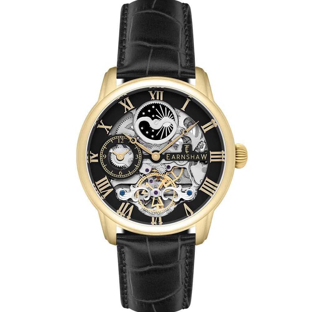Thomas Earnshaw Montre Automatique Earnshaw Collection Longitude en Cuir Noir