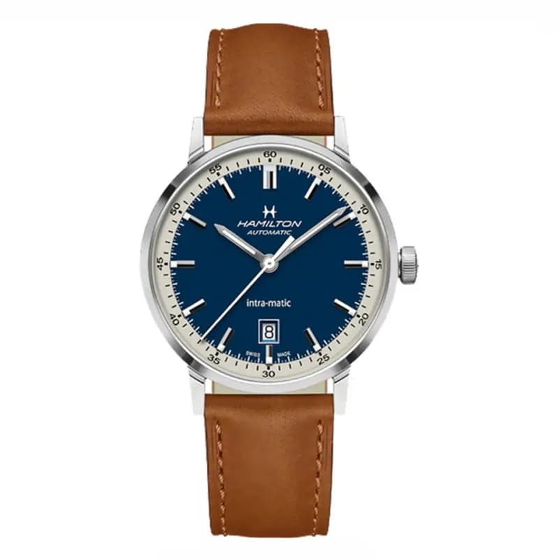 Hamilton Montre Hamilton American Classic Intra-Matic Automatique Cadran Bleu Bracelet Cuir 40 mm