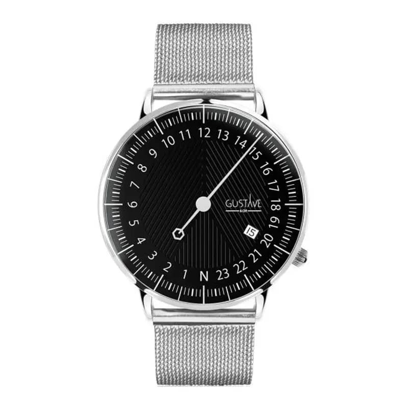 Gustave & Cie Montre 24H André Argent & Noir Milanais Argent 40mm
